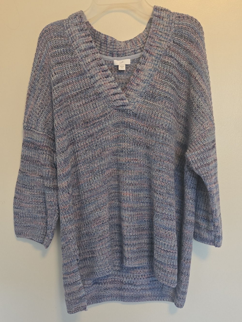 J. Jill Lavender Blue Marled V-Neck Oversized Relaxed Knit Fall Sweater Cotton M